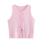 Women Button Short Tops Streetwear Vest