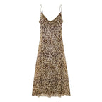 Women's Sexy Vintage Leopard Print Tulle Long Dress