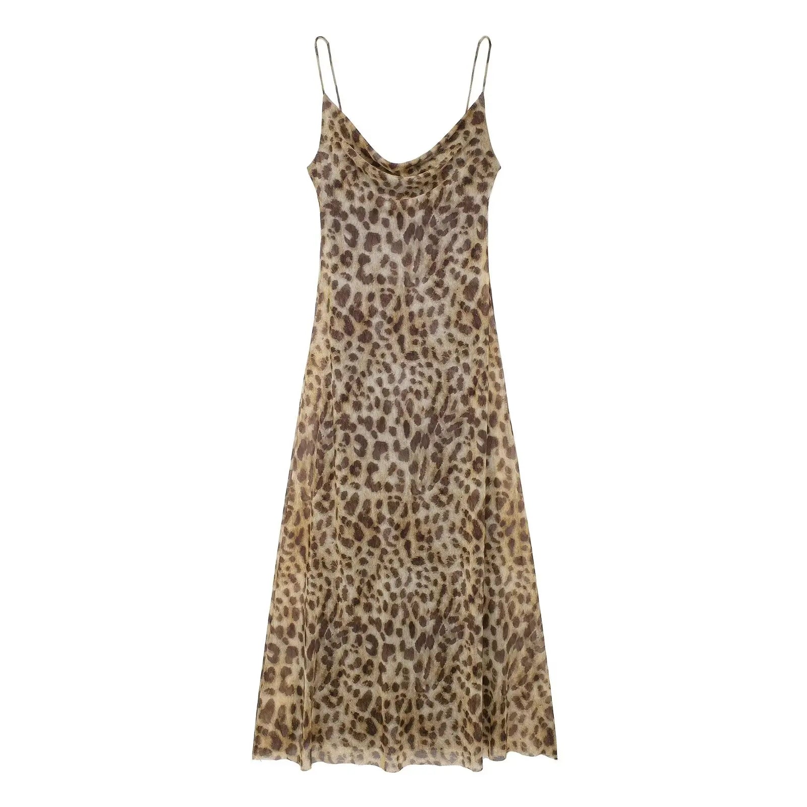 Women's Sexy Vintage Leopard Print Tulle Long Dress