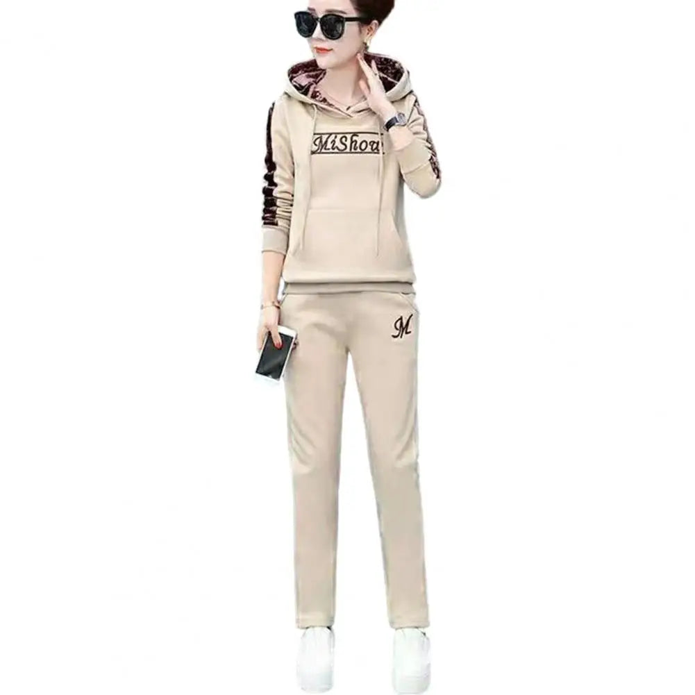 Women's Waistcoat Set Letter Embroidery Hooded Drawstring Elastic Cuff Soft for Fall