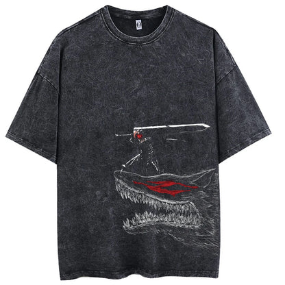 Men Streetwear T-Shirt Retro Vintage Washed T shirt Tops