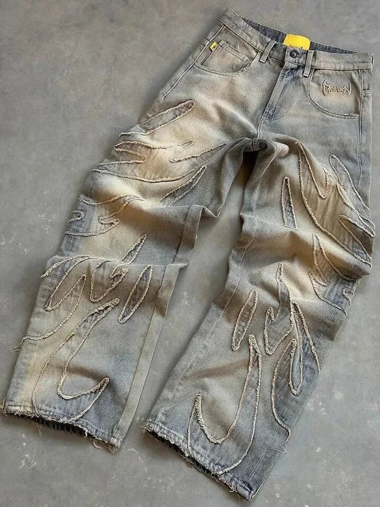 American New Fashion Patch Baggy Casual Jeans For Men And Women