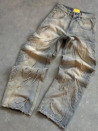 American New Fashion Patch Baggy Casual Jeans For Men And Women