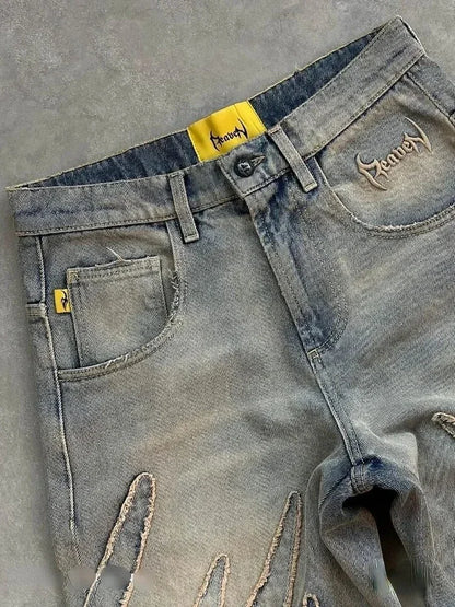 American New Fashion Patch Baggy Casual Jeans For Men And Women