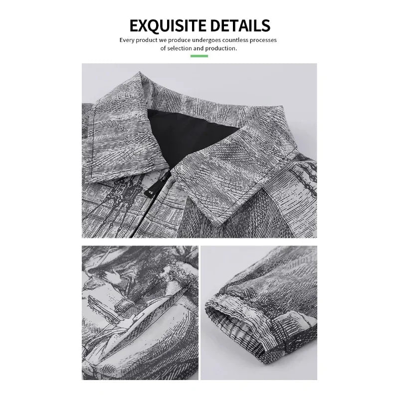 Autumn Men Jacket Oversized Painting Printing Couples Thin Casual Jackets Male Female Silk Vintage Clothing Man Coats Outerwear