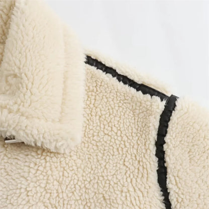 New Women's European and American Style Artificial Fur Effect Motorcycle Jacket Coat
