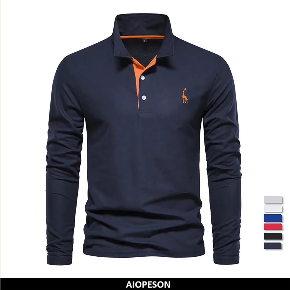 New Men's Deer Polo Shirts Solid Color Long Sleeve