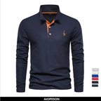 New Men's Deer Polo Shirts Solid Color Long Sleeve