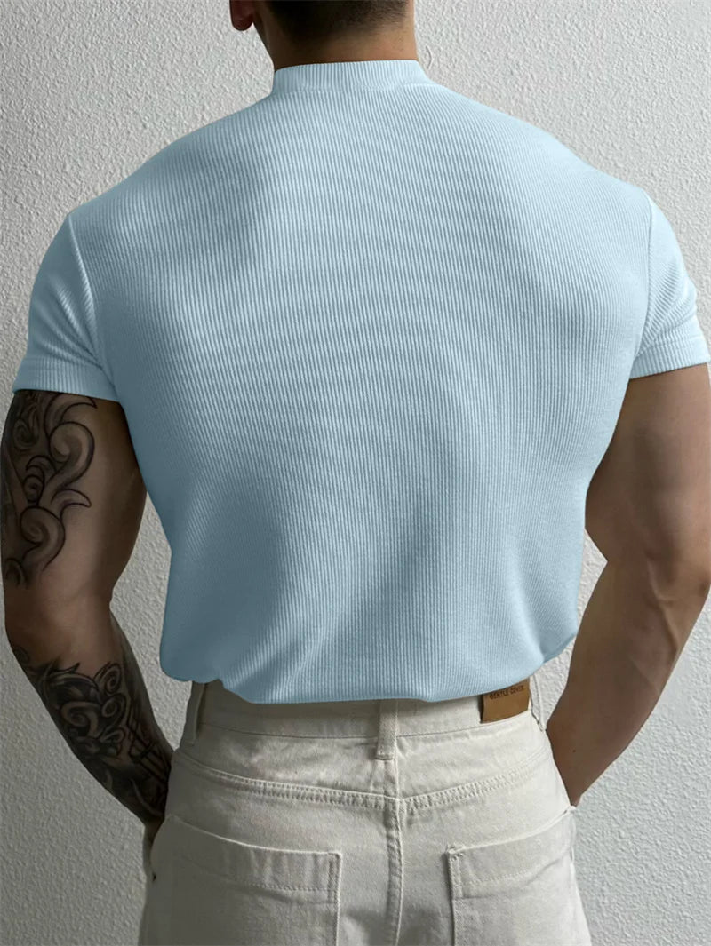 Men's T-shirt Small high collar stripe sportswear