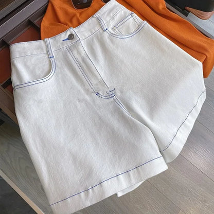 Streetwear High Waist White Denim Shorts Women Clothing
