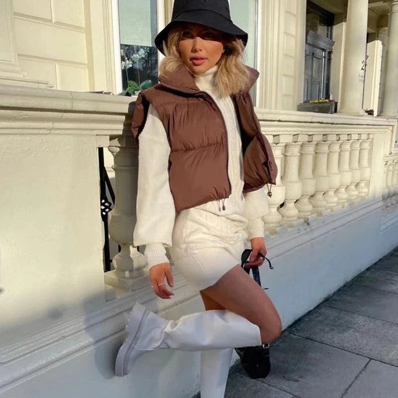 Women's Short Cotton Down Vest Jacket Tops