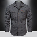 Spring Cotton Cargo Shirt for Men Long Sleeve Multi-Pocket Shirts
