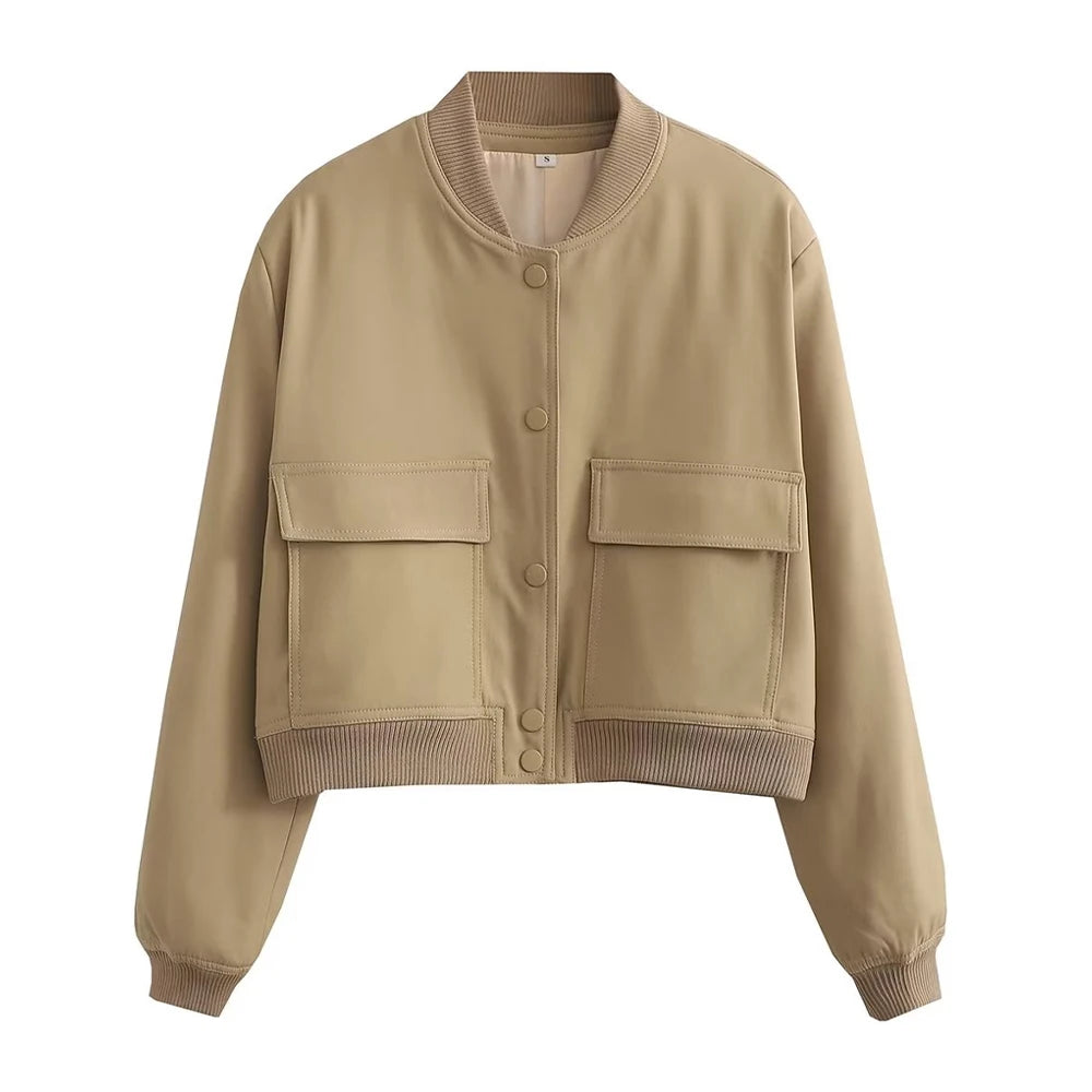 Women Fashion With Pockets Bomber Jacket Coats