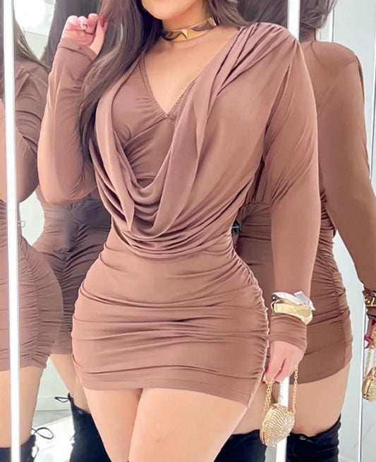 Party Dresses Cowl Neck Long Sleeve New Fashion