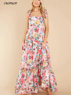 Long Dresses For Women Summer Sexy Floral Backless Ruffle Dress