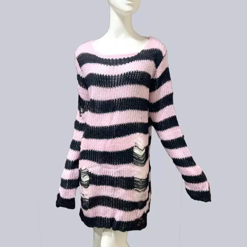 Unisex Sweater Summer Women Striped Cool Hollow Out Hole Streetwear Top