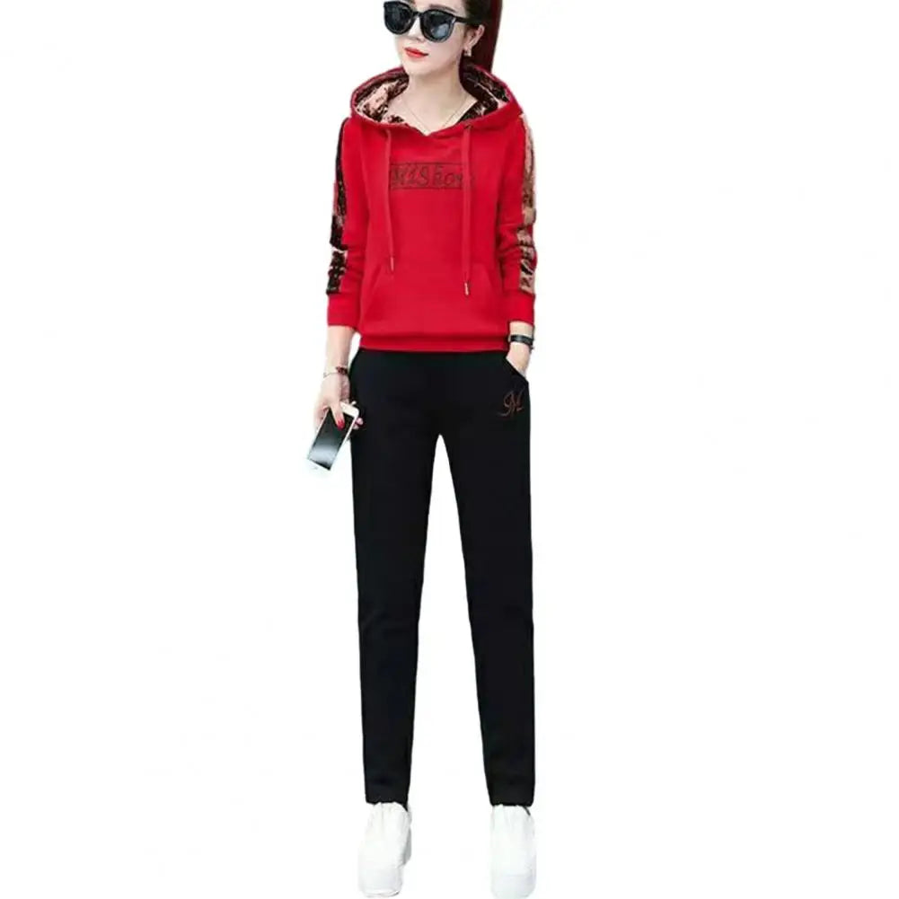 Women's Waistcoat Set Letter Embroidery Hooded Drawstring Elastic Cuff Soft for Fall