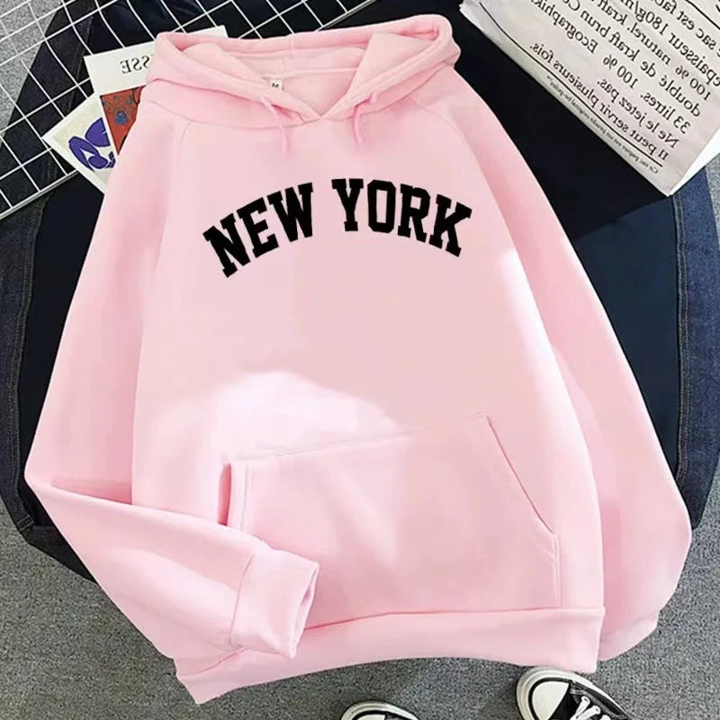Sweatshirts for Women New York Letter Casual Loose Fleece Tops