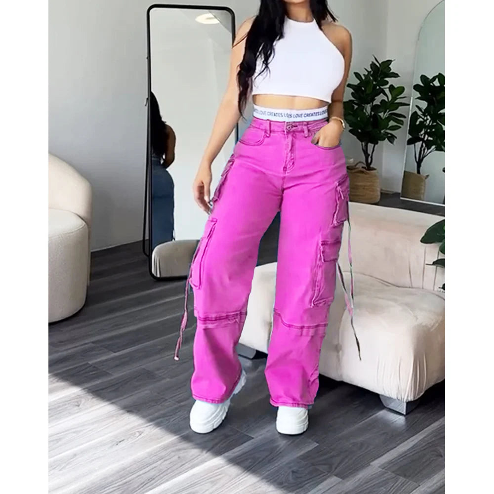 Denim Straight Jeans Wide Leg Women High Waist Loose Pants