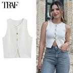 Women Button Short Tops Streetwear Vest