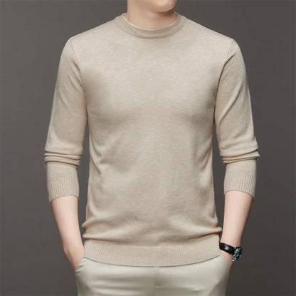 Men's Round Neck Long Sleeved Solid Color Sweater