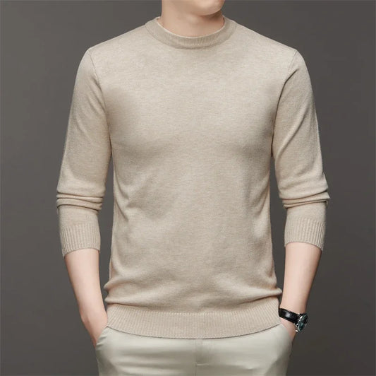 Men's Round Neck Long Sleeved Solid Color Sweater