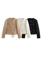 Women Clothing Woolen Outerwear Long Sleeve Front Button Female Outerwear Chic Tops