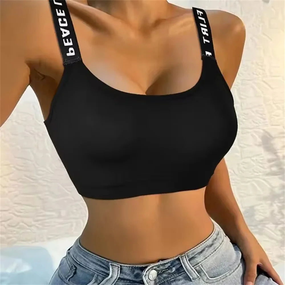Letter strap back underwear women  with chest cushion back