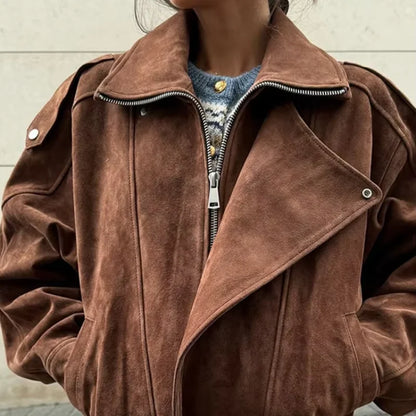 Casual Coat Vintage Lapel Solid Zipper Short Jacket