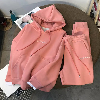 Top Trousers Set Shrinkable Solid Color Women Hoodie Jogging Pants