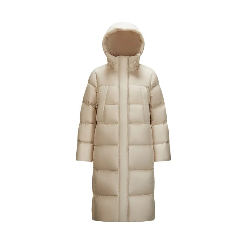Women Long Length Loose Hooded Coat Simple Down Jacket