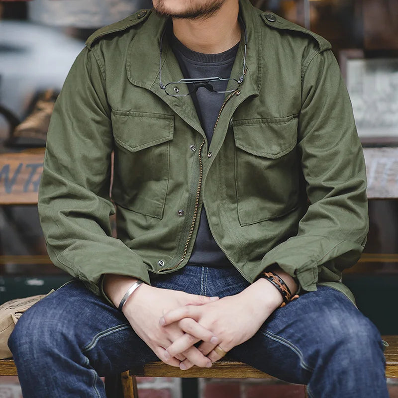 Jackets For Men Green Vintage Army Pockets Overcoat