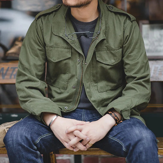 Jackets For Men Green Vintage Army Pockets Overcoat