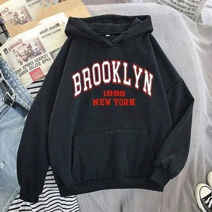 Brooklyn Letter Print Hooded Sweater Fashion Hoodie for Women