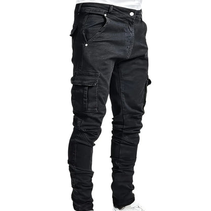 Men  Denim Brand Jeans Narrow Legs Multi Pockets Cargo Pants