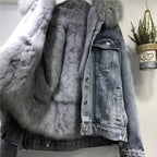 Women Denim  Jackets Fleece Outerwear Casual Warm