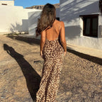 Women's Sexy Vintage Leopard Print Tulle Long Dress