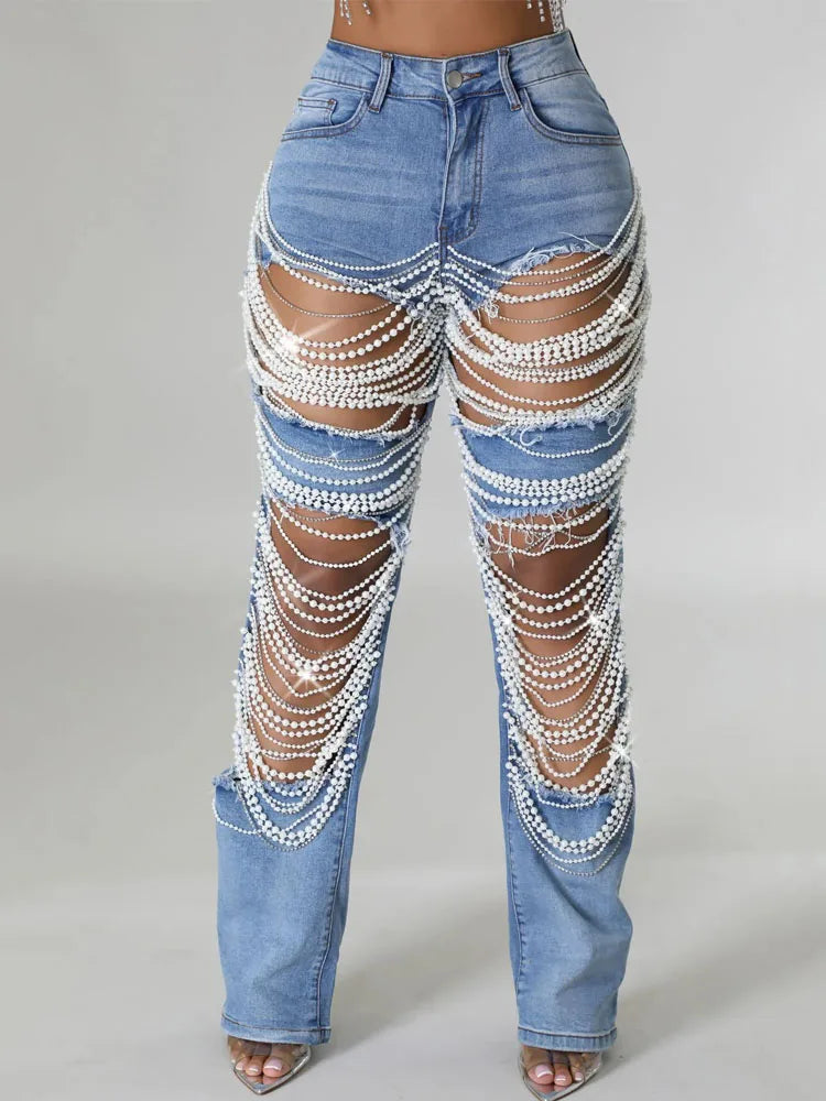 Women's Denim Pants Night Club Party Jeans