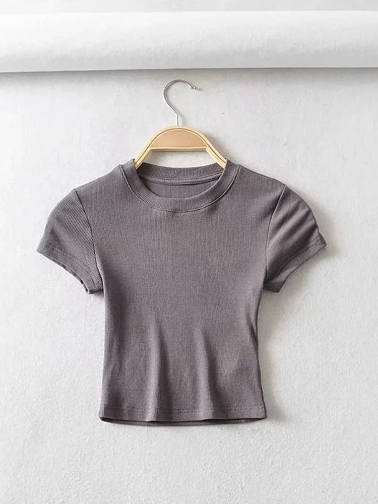 Summer Sexy Women O-neck Short-sleeve T-shirt Slim Elastic Skinny Tops