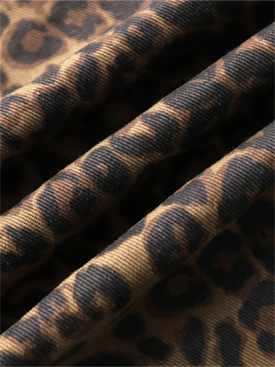 Leopard Print Jeans for Women Wide Leg Baggy Jeans