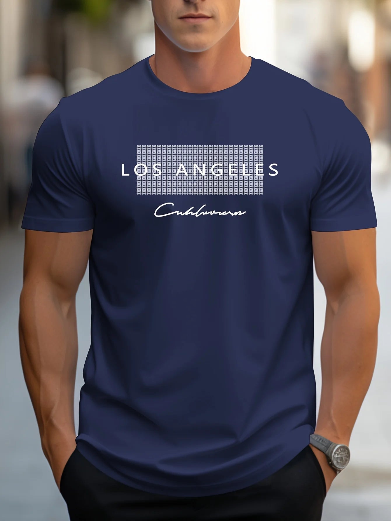 Men's 100% cotton summer loose fit large Los Angeles Graphic printed T-shirt top