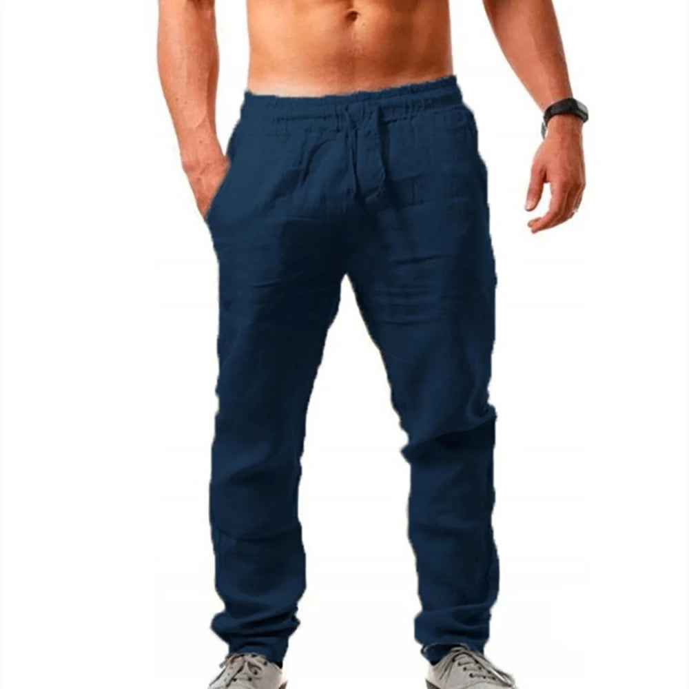 Men's Cotton  Long Pants Summer Solid Color Linen pants
