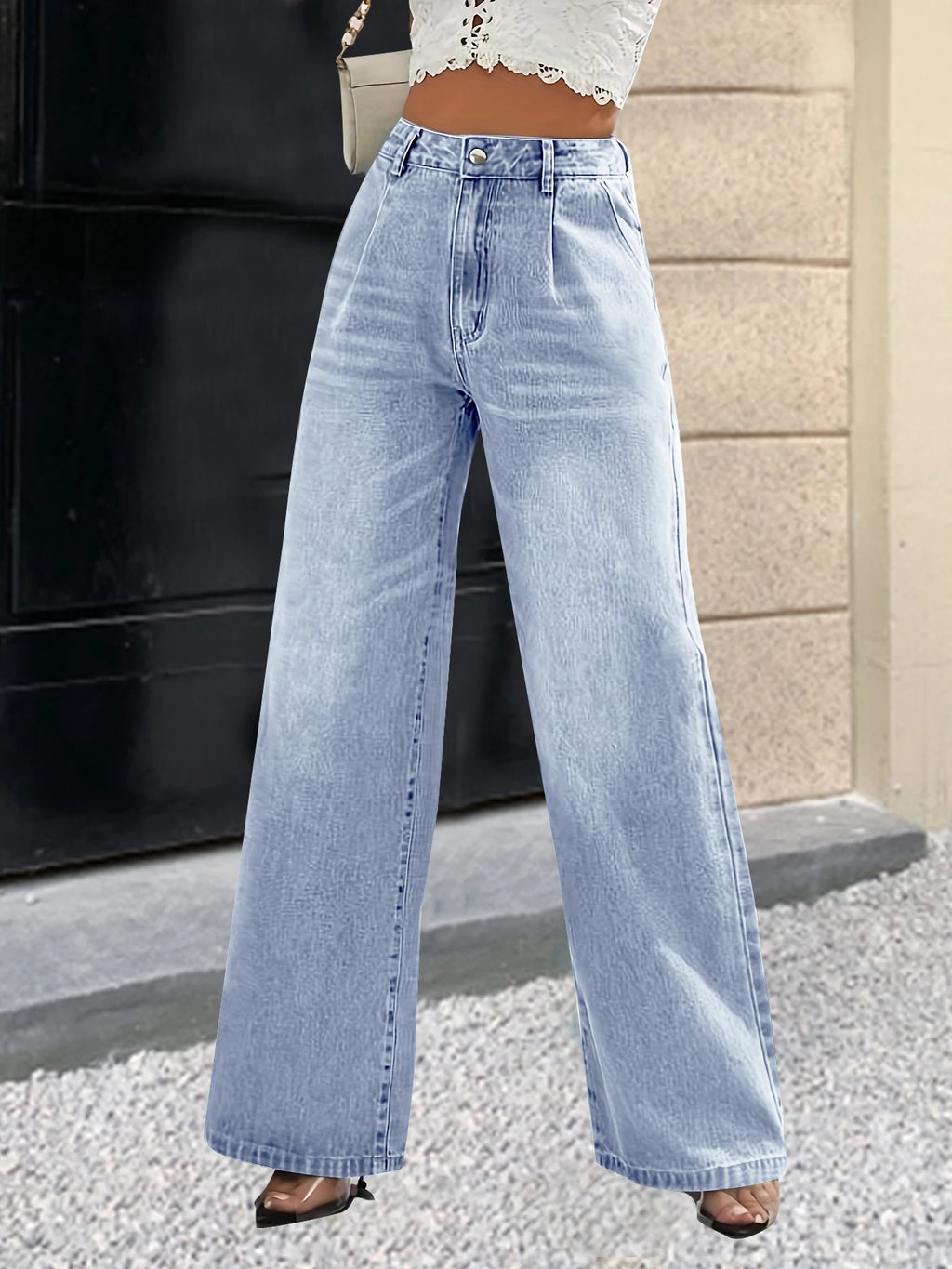 new women's cross-border European and American style light blue jeans women's straight pants