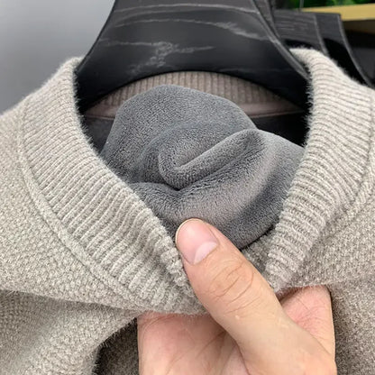 Men's Warm Fleece Sweater O-Neck Embroidered Casual Knitted Inner