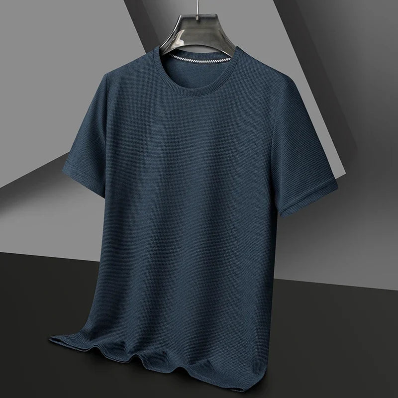 Men's New Summer Waffle round Neck Short Sleeve T-Shirt
