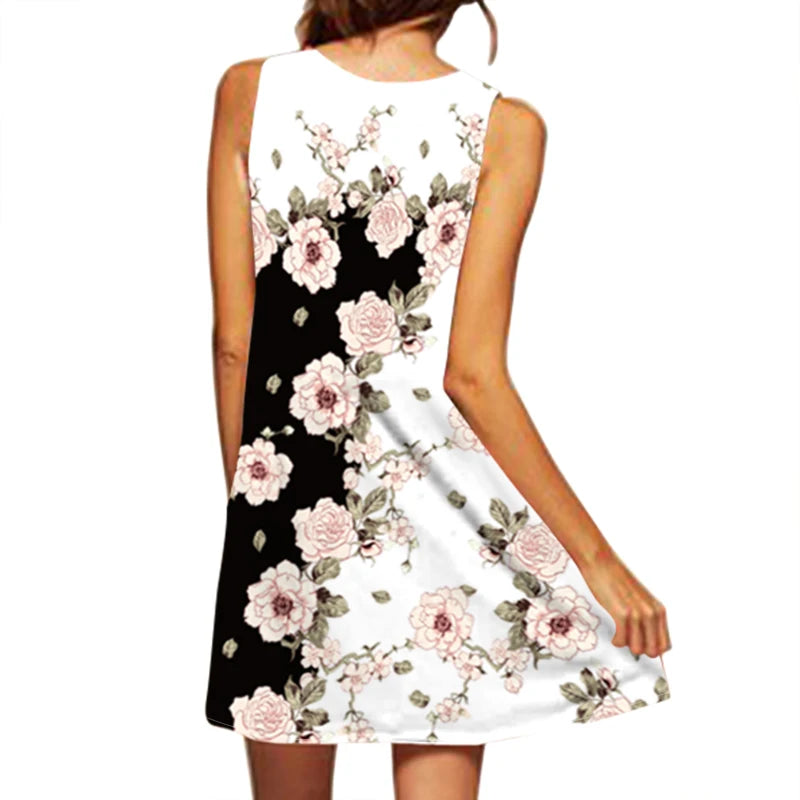 Women's New Dress V-neck Sleeveless Sexy Printed Large Dress