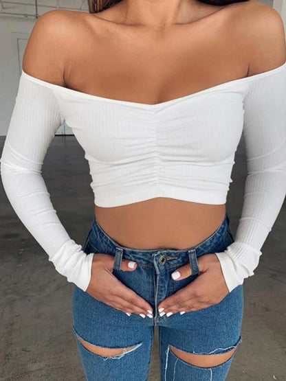 Women T-shirts sexy long sleeve off shoulder