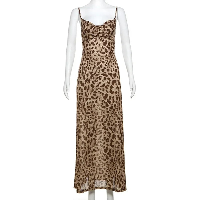 Leopard print V-neck backless street dress