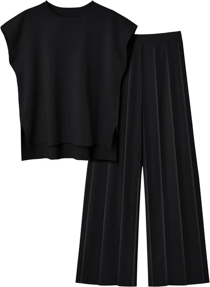Fashion Casual Suit Sleeveless Vest Sweater  Wide-leg Pants Two-piece Set