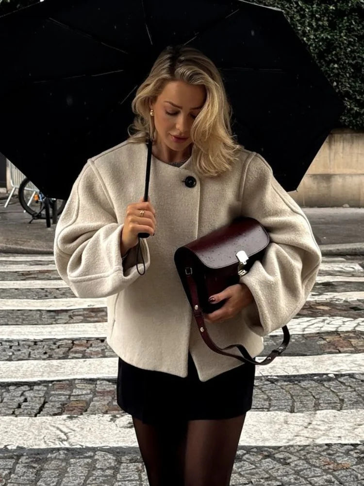 Jacket Fashion O-neck Long Sleeve Coat With Pockets